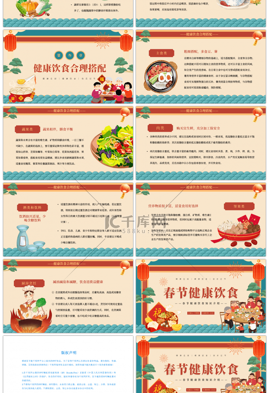 国潮风春节健康饮食知识介绍ppt模板