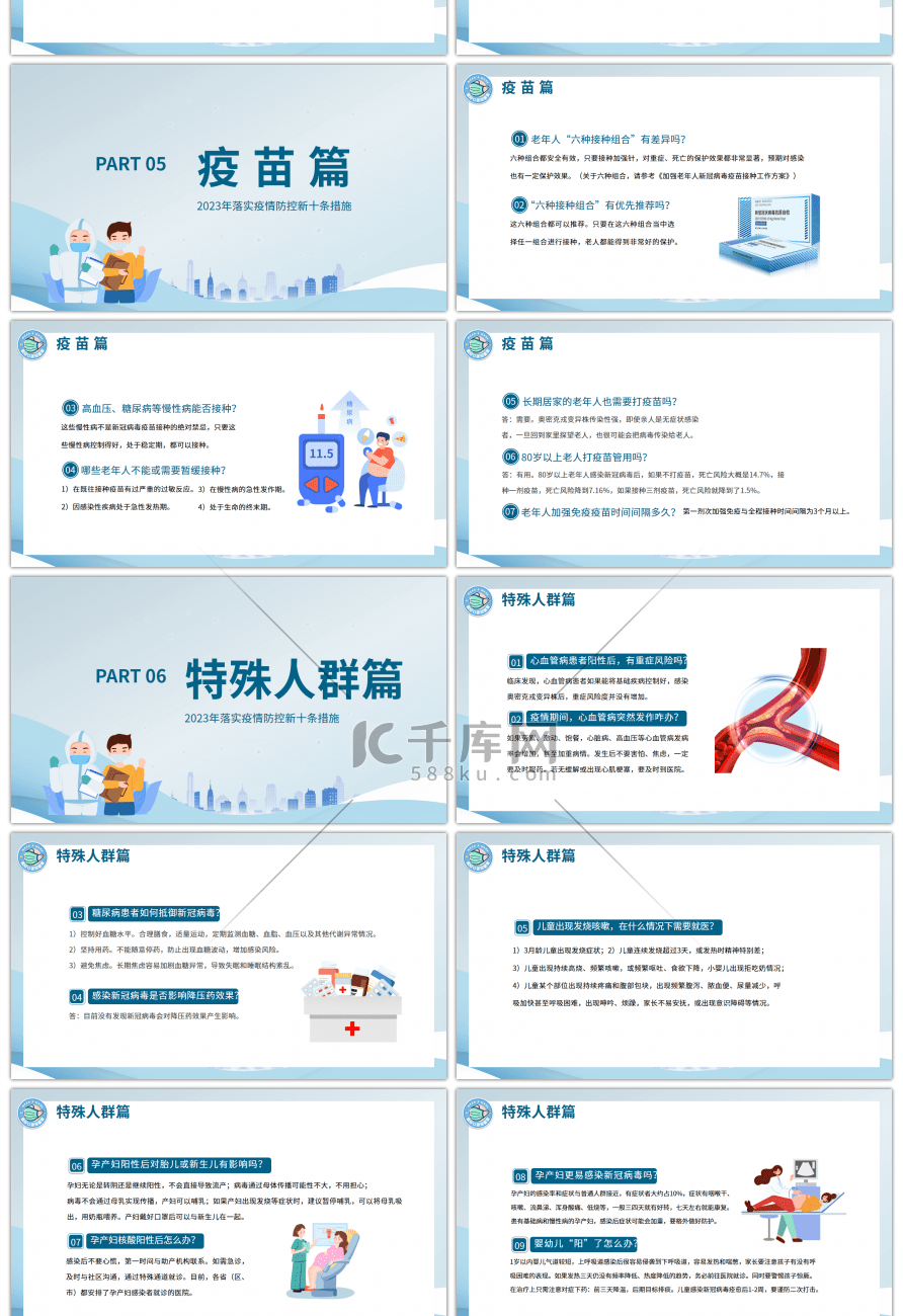 蓝色扁平个人新冠预防与防治手册PPT模板