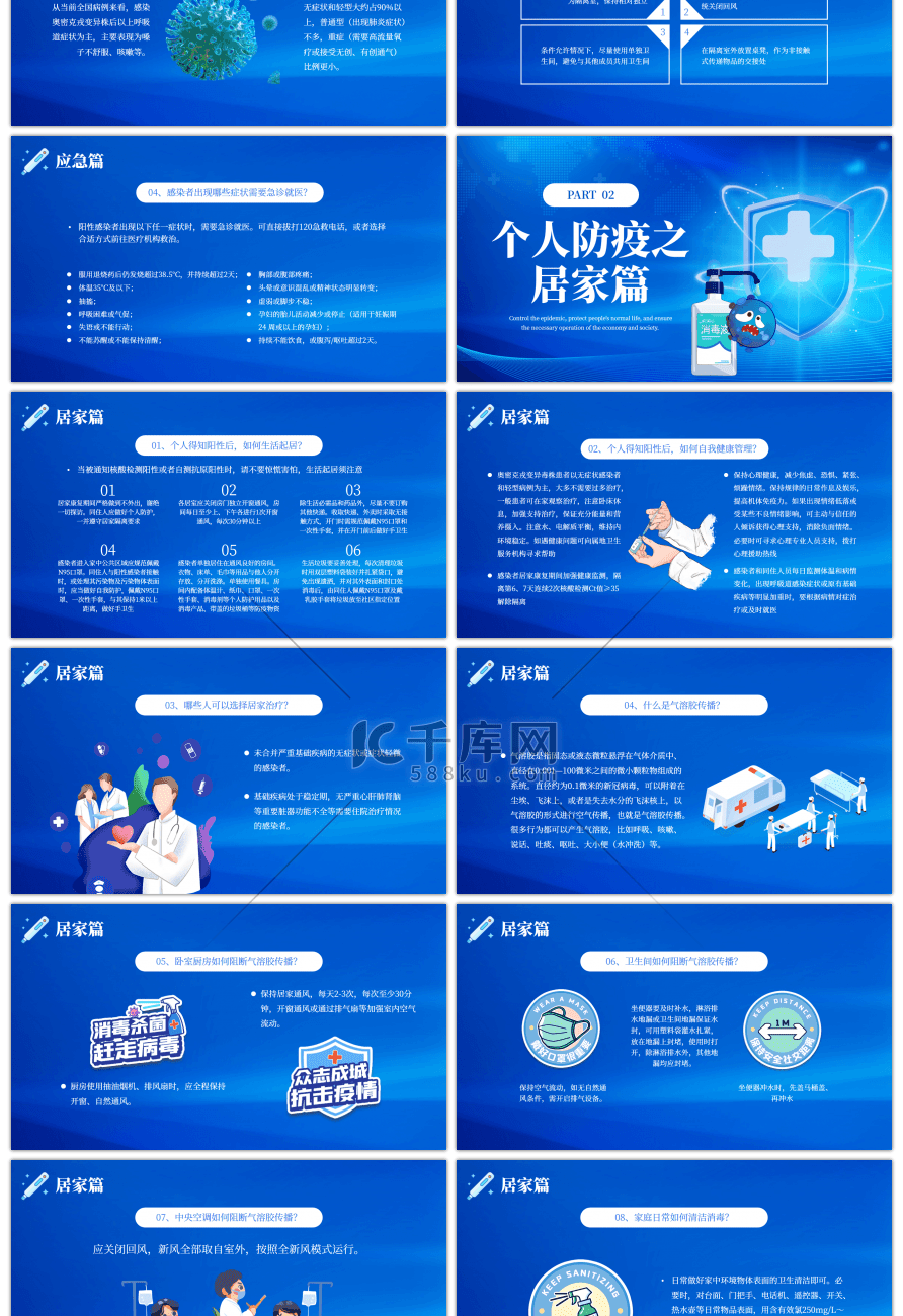 蓝色防控疫情健康生活防疫手册PPT模板