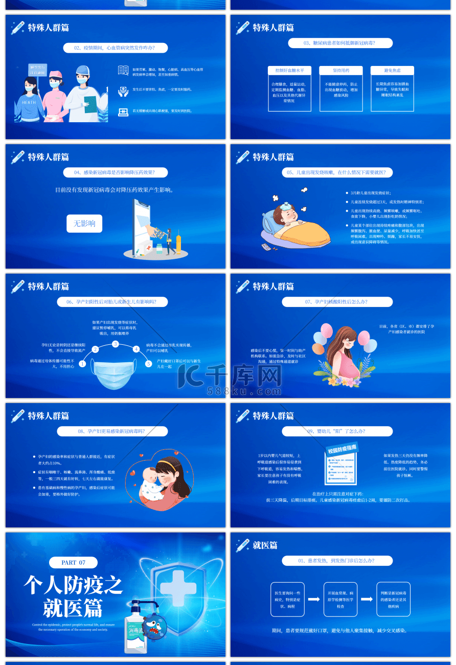 蓝色防控疫情健康生活防疫手册PPT模板