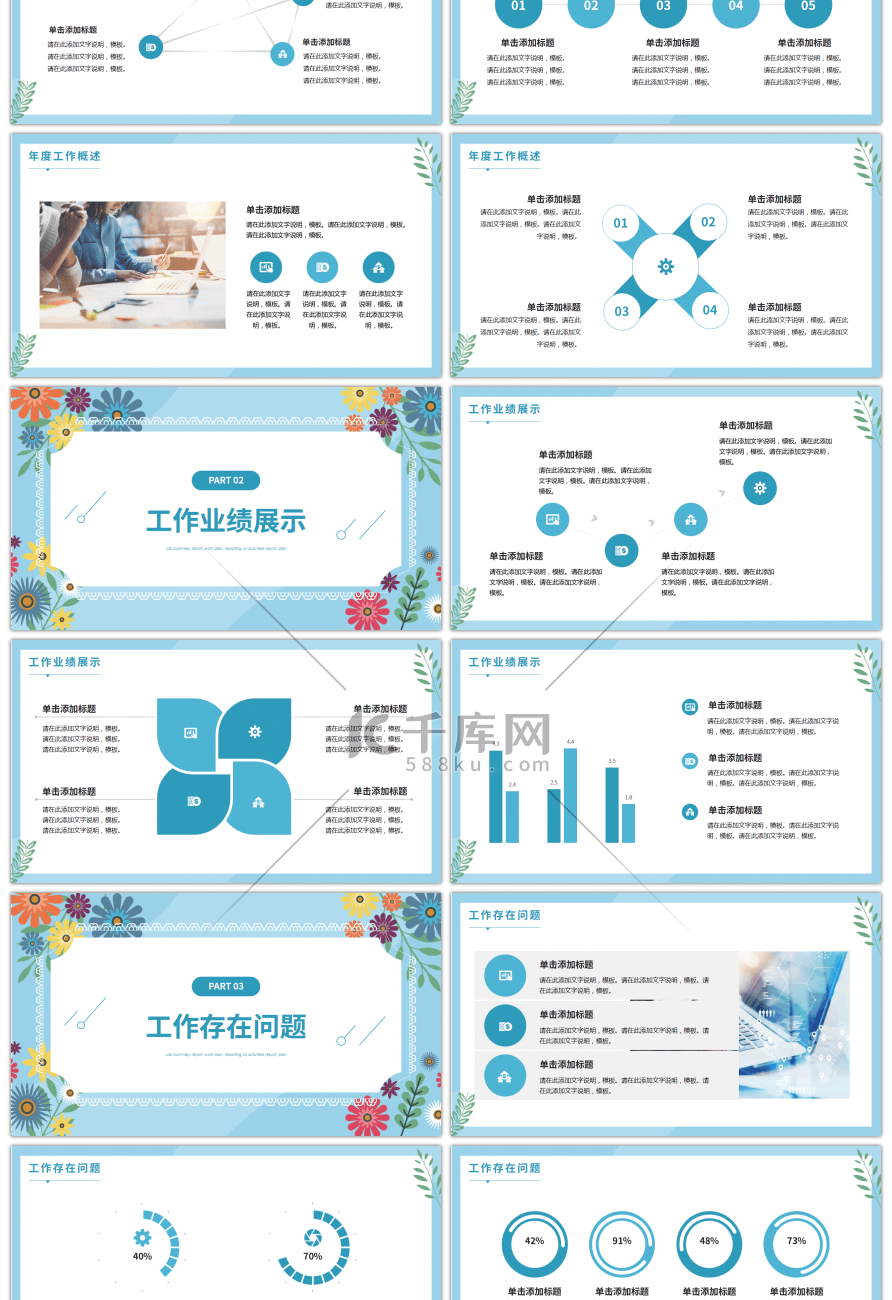 蓝色小清新工作总结汇报PPT模板