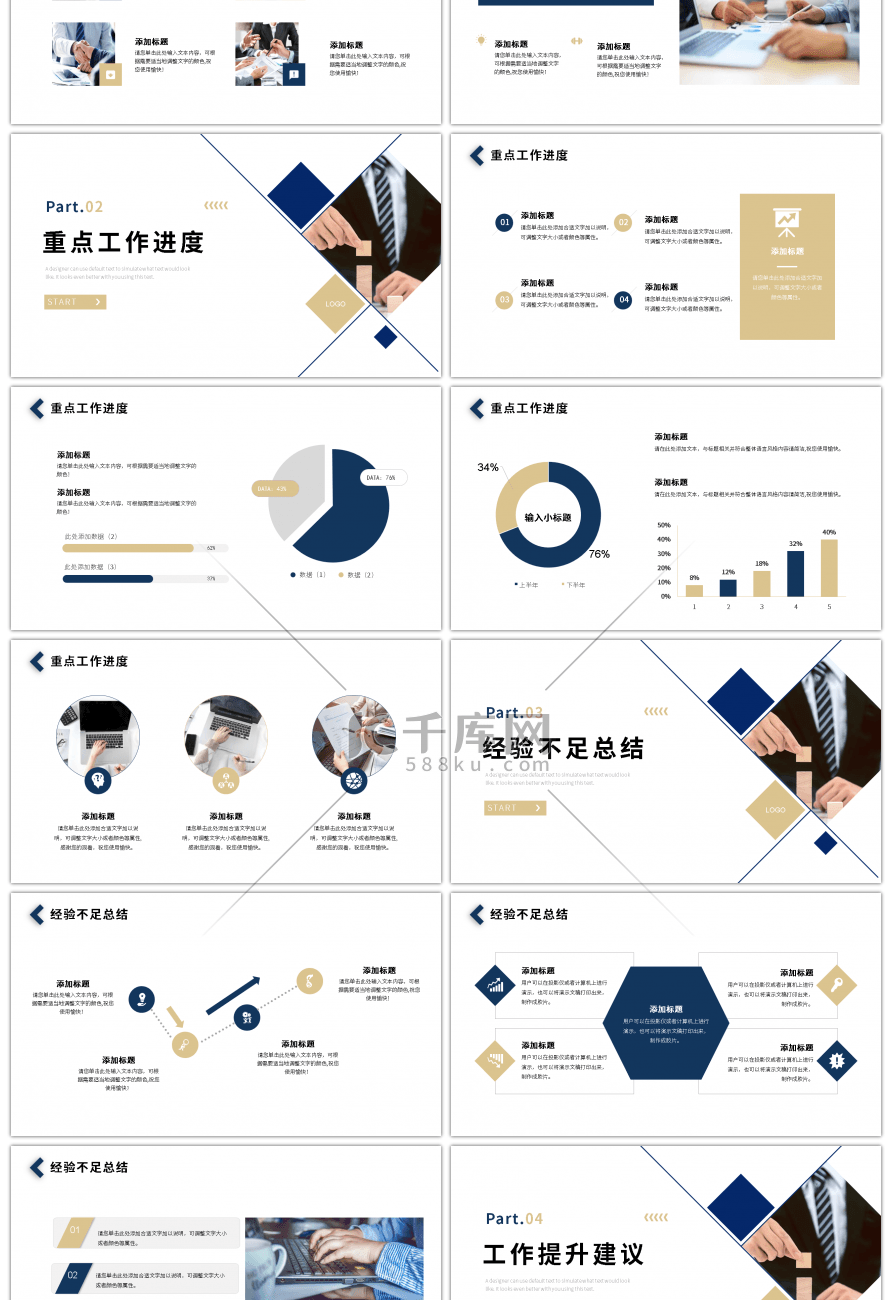 蓝色商务工作总结汇报PPT模板