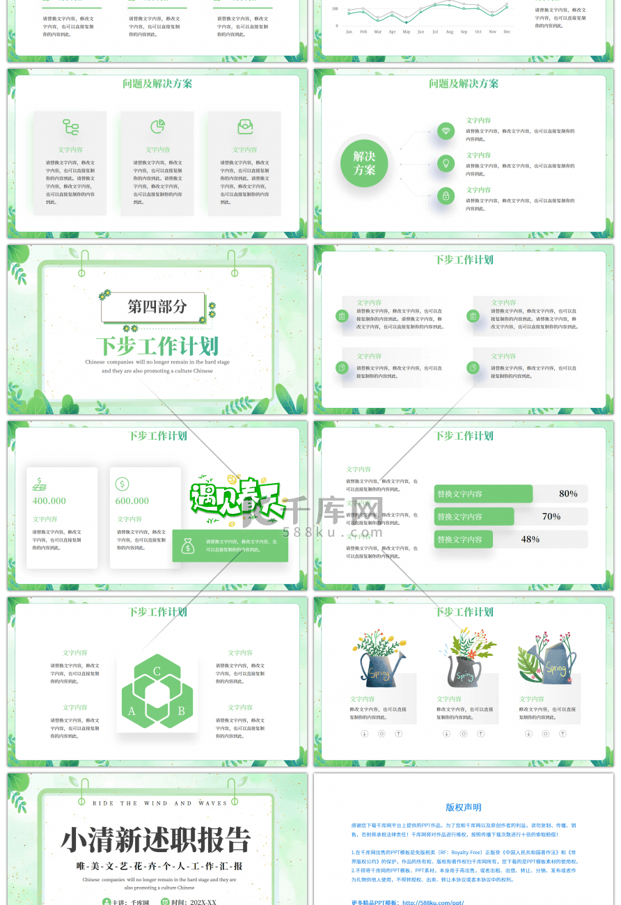 绿色文艺小清新述职报告PPT模板