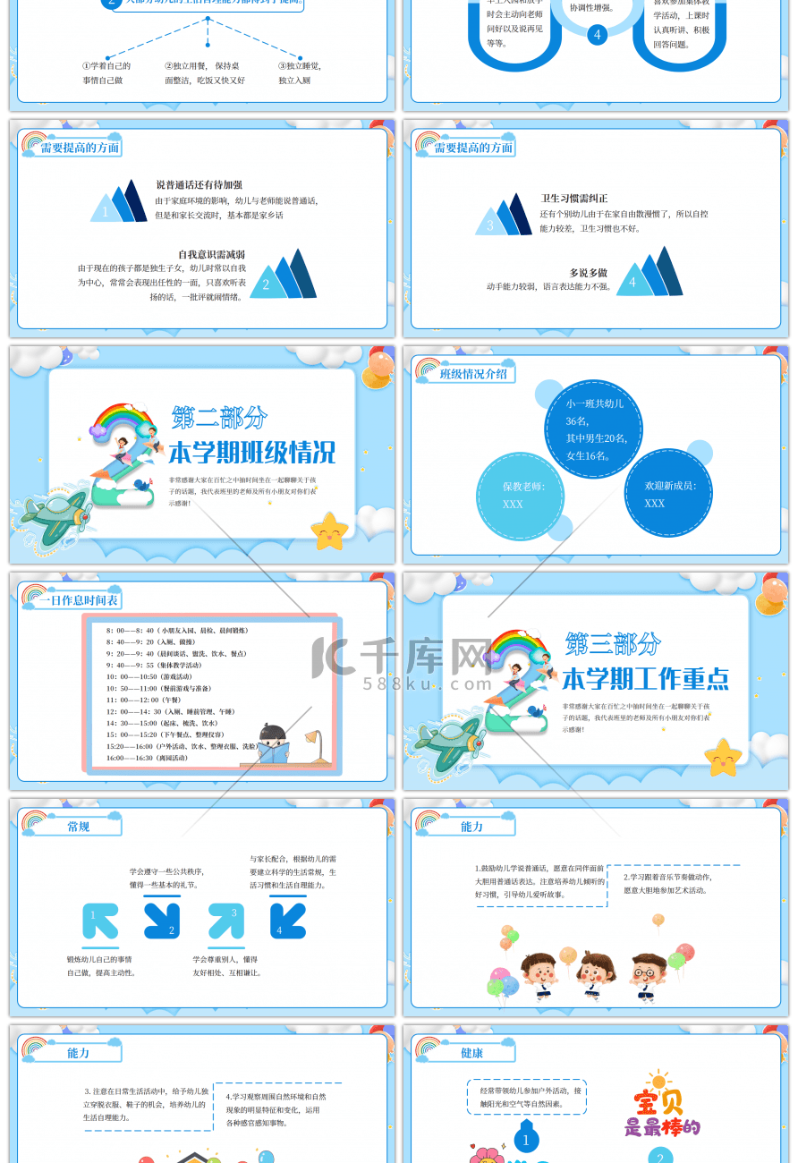 蓝色卡通幼儿园小班家长会PPT模板
