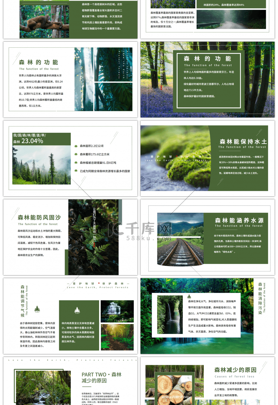 绿色简约世界森林日保护森林PPT模板