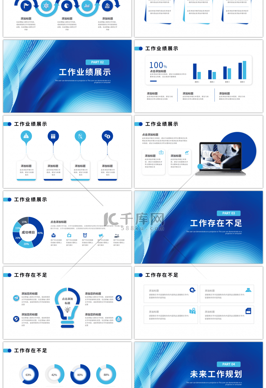 蓝色科技线条工作述职报告PPT模板