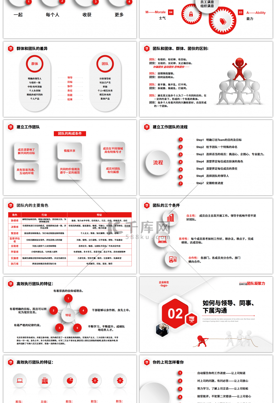 红色3d小人微粒体如何打造团队凝聚力PPT模板