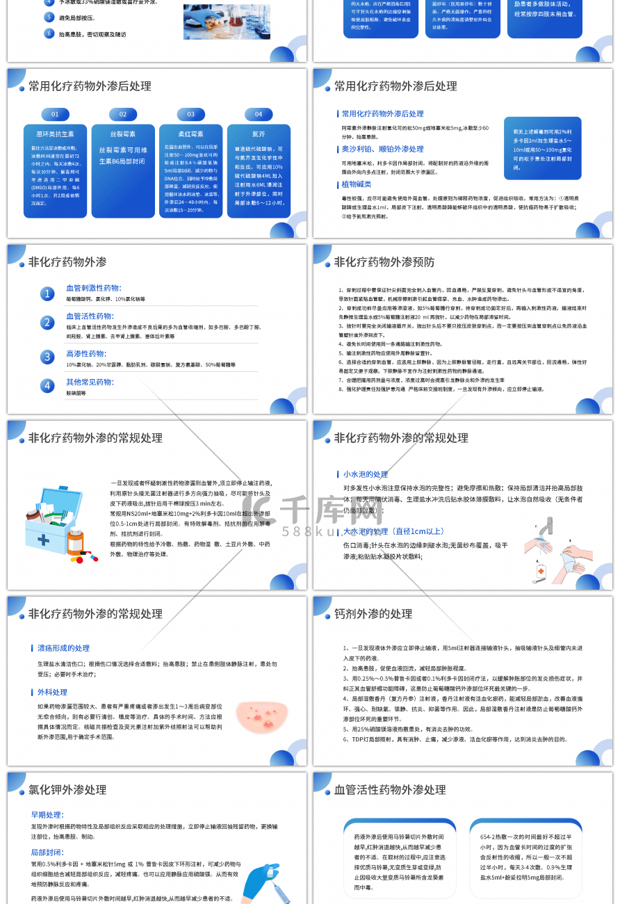 蓝色渐变医疗药物外渗的预防与处理PPT模