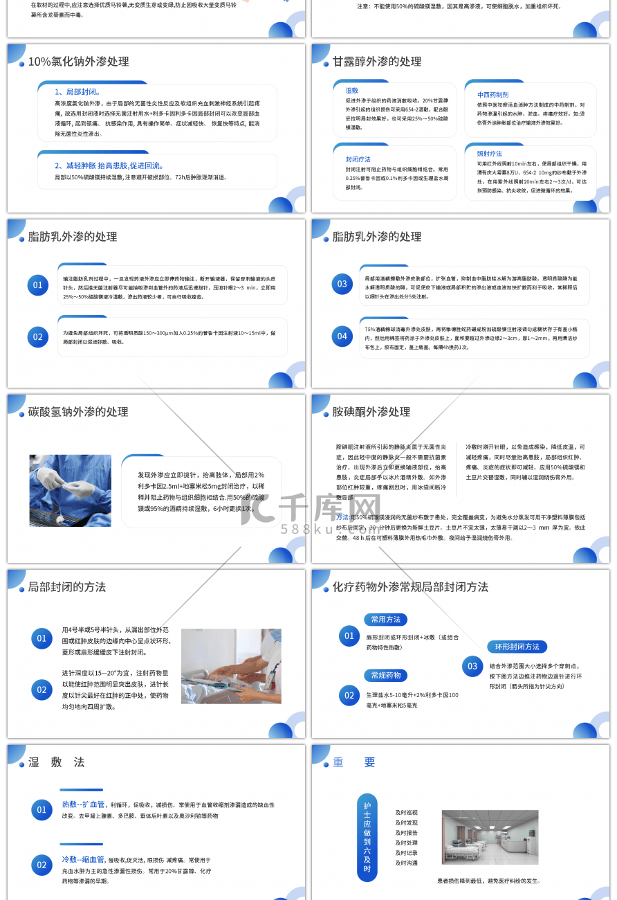 蓝色渐变医疗药物外渗的预防与处理PPT模