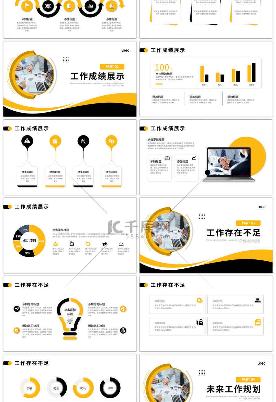 黄色黑色简约商务工作述职报告PPT模板
