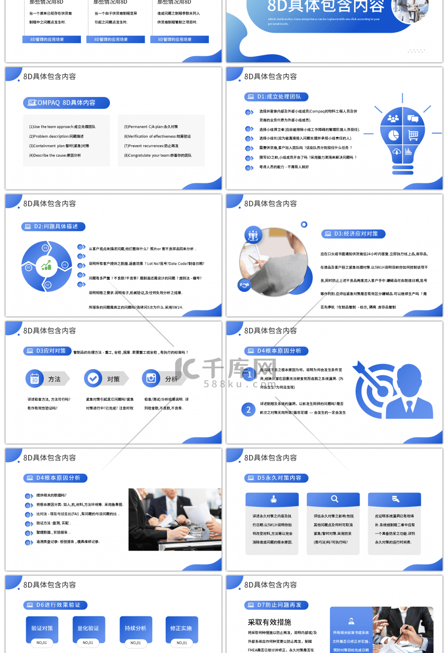 蓝色渐变商务企业8D报告以及案例分析PP