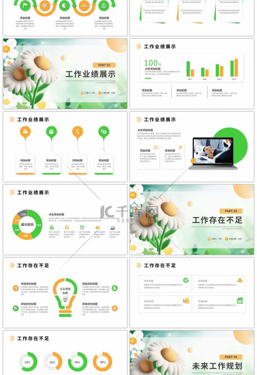 绿色橙色数字艺术工作述职报告PPT模板