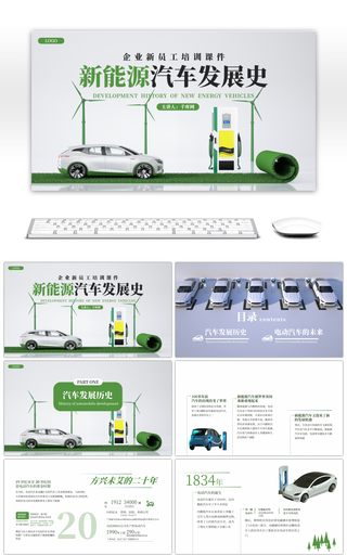 绿色创意新能源汽车发展史PPT模板