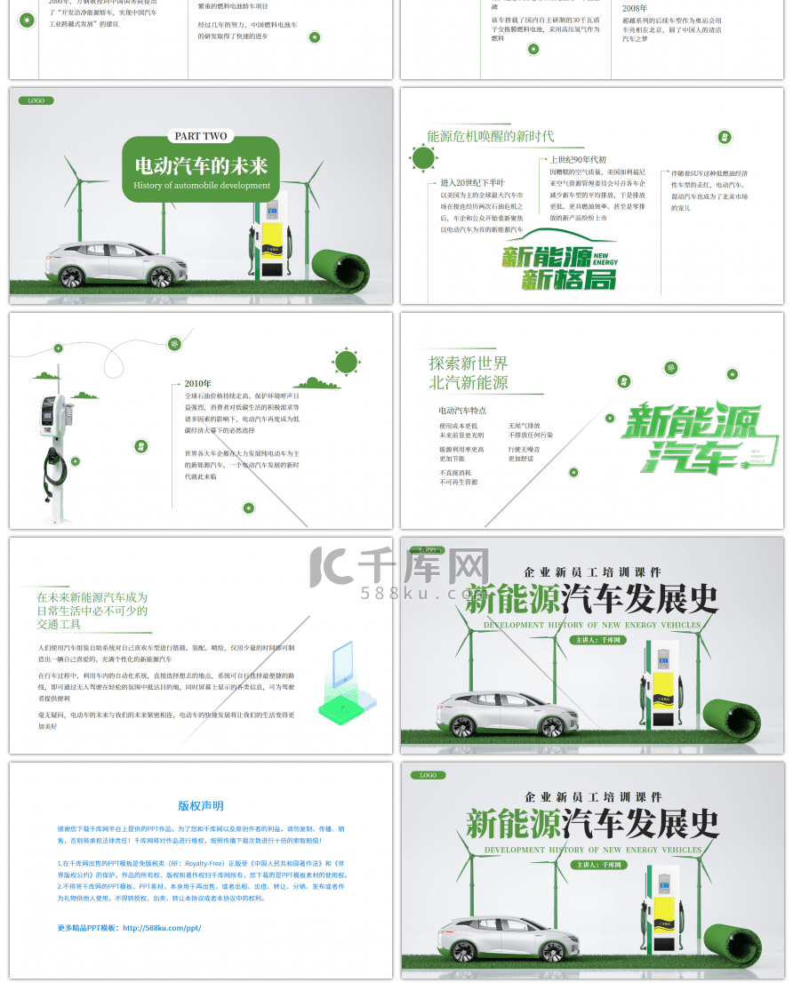 绿色创意新能源汽车发展史PPT模板