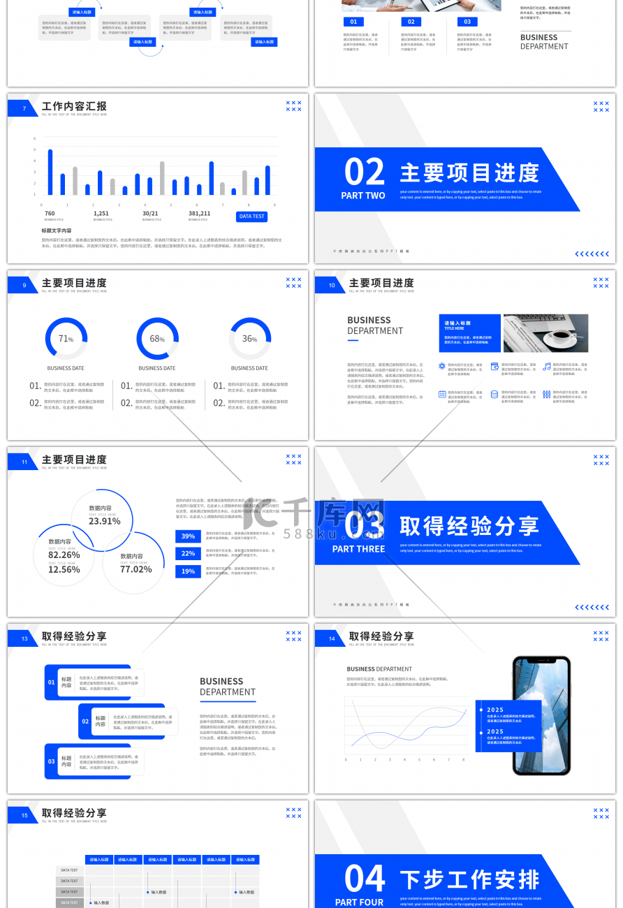 克莱因蓝简约商务工作汇报总结PPT模板