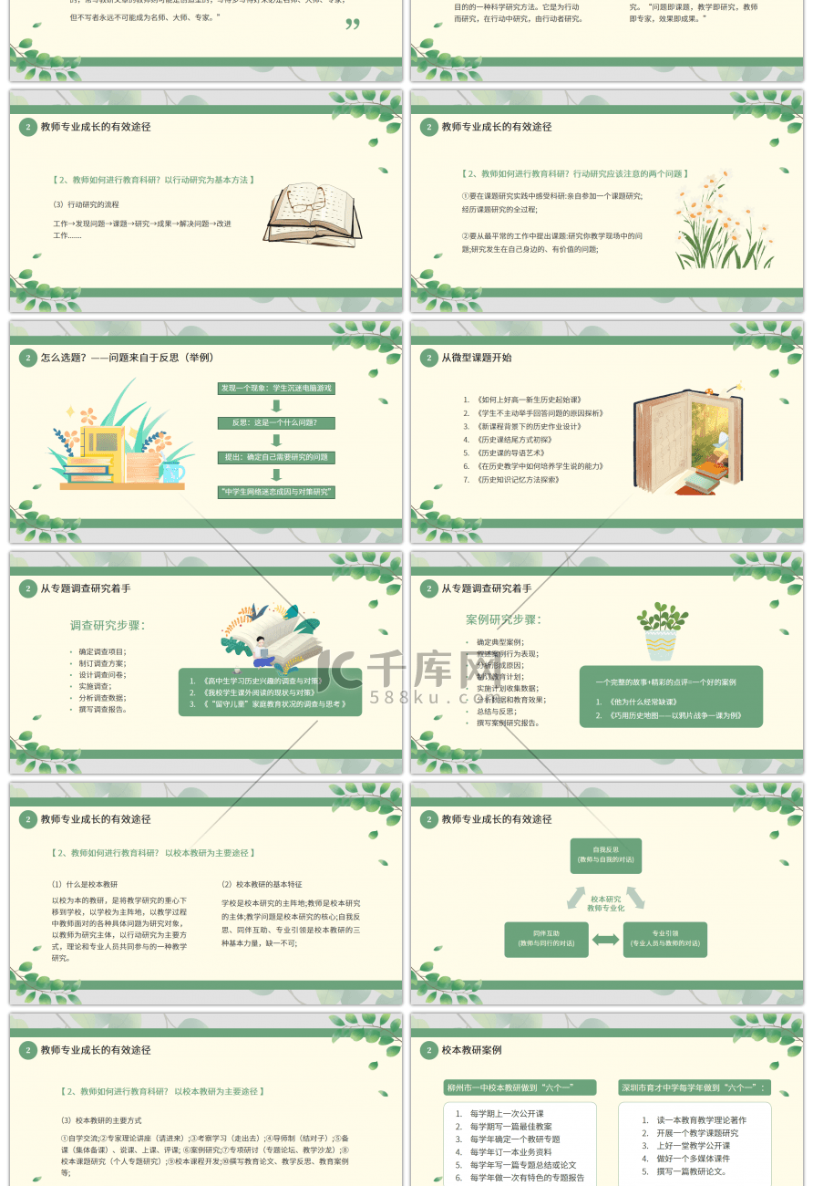 绿色卡通风教师专业成长PPT模板