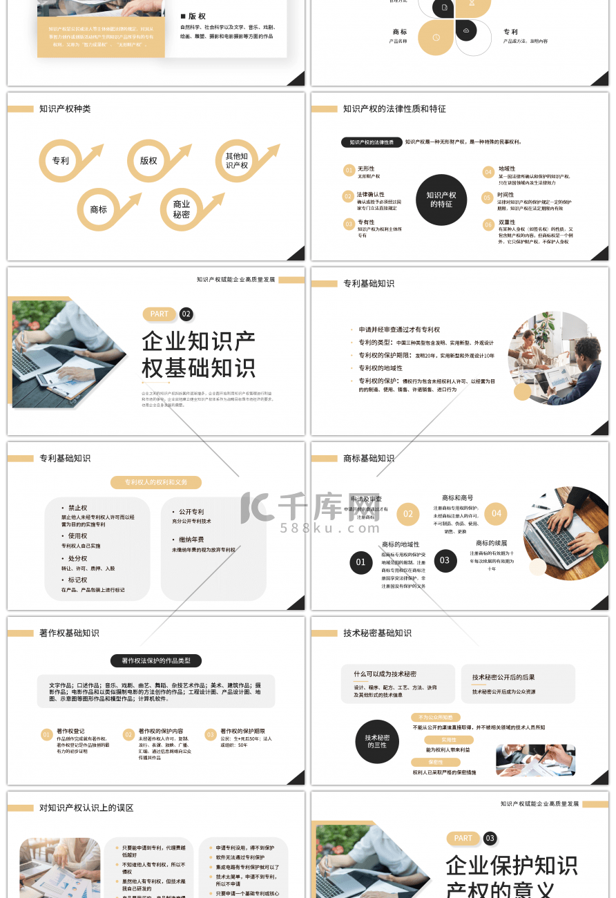 黄色商务企业知识产权培训讲座PPT模板