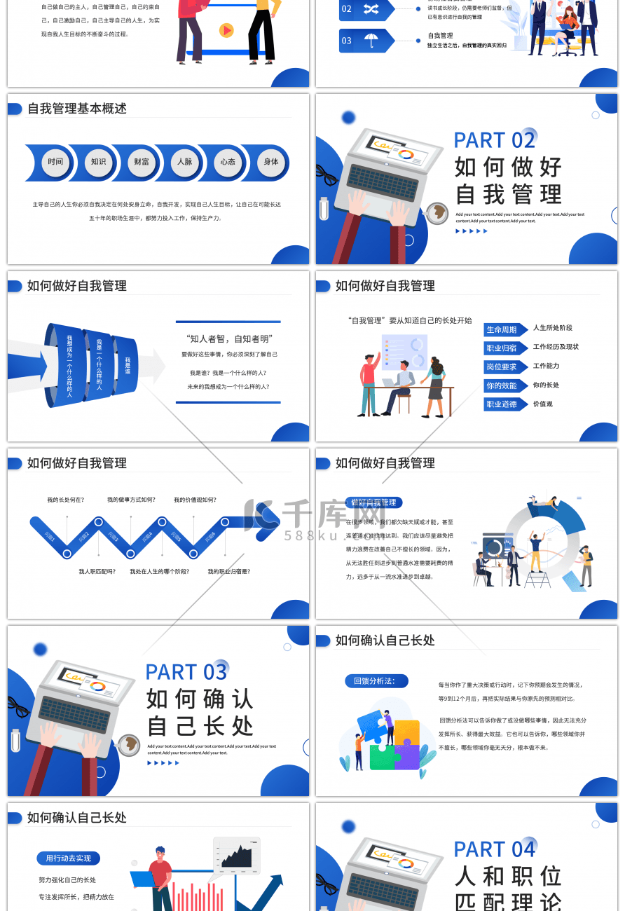 蓝色简约扁平商务自我管理能力培训PPT模