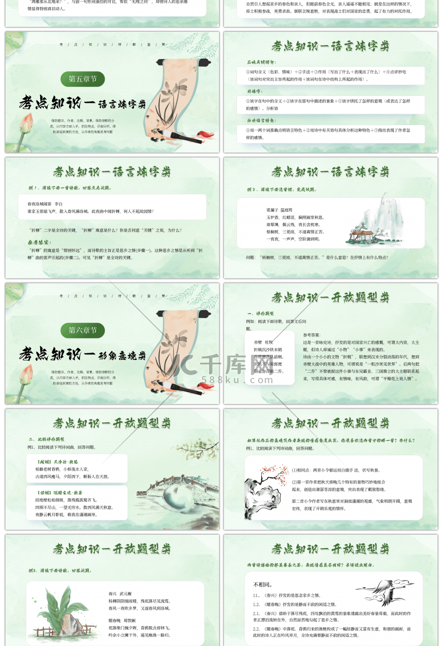 绿色中国风高考诗歌鉴赏PPT模板