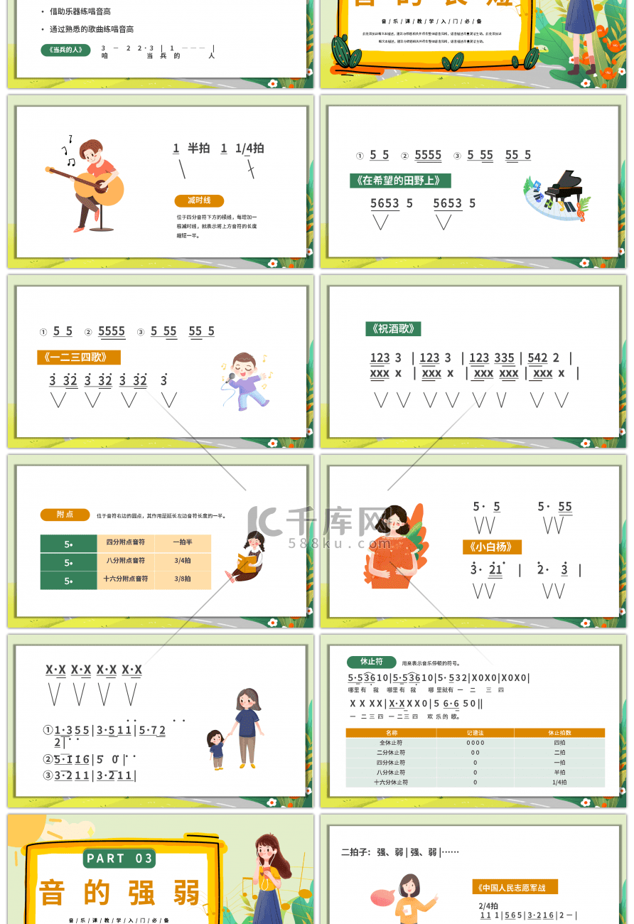卡通校园音乐课程教学主题班会PPT模板