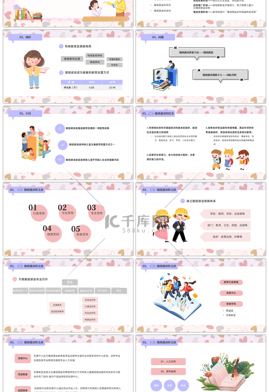 粉色卡通风融合教育PPT模板