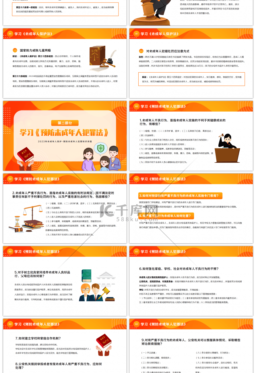 橙色卡通风预防未成年人犯罪知识讲座PPT