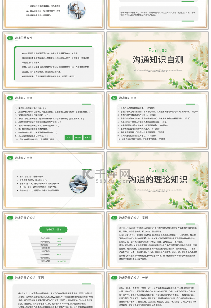 绿色清新植物树叶沟通的艺术PPT模板