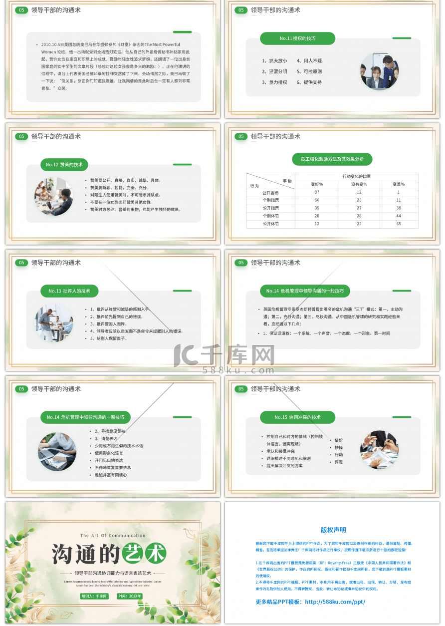 绿色清新植物树叶沟通的艺术PPT模板