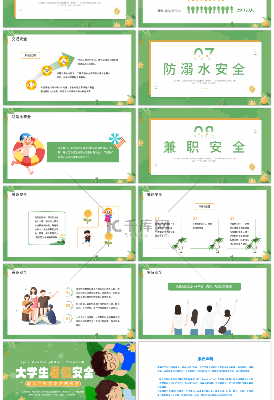 绿色清新卡通大学生暑假假期安全教育班会P