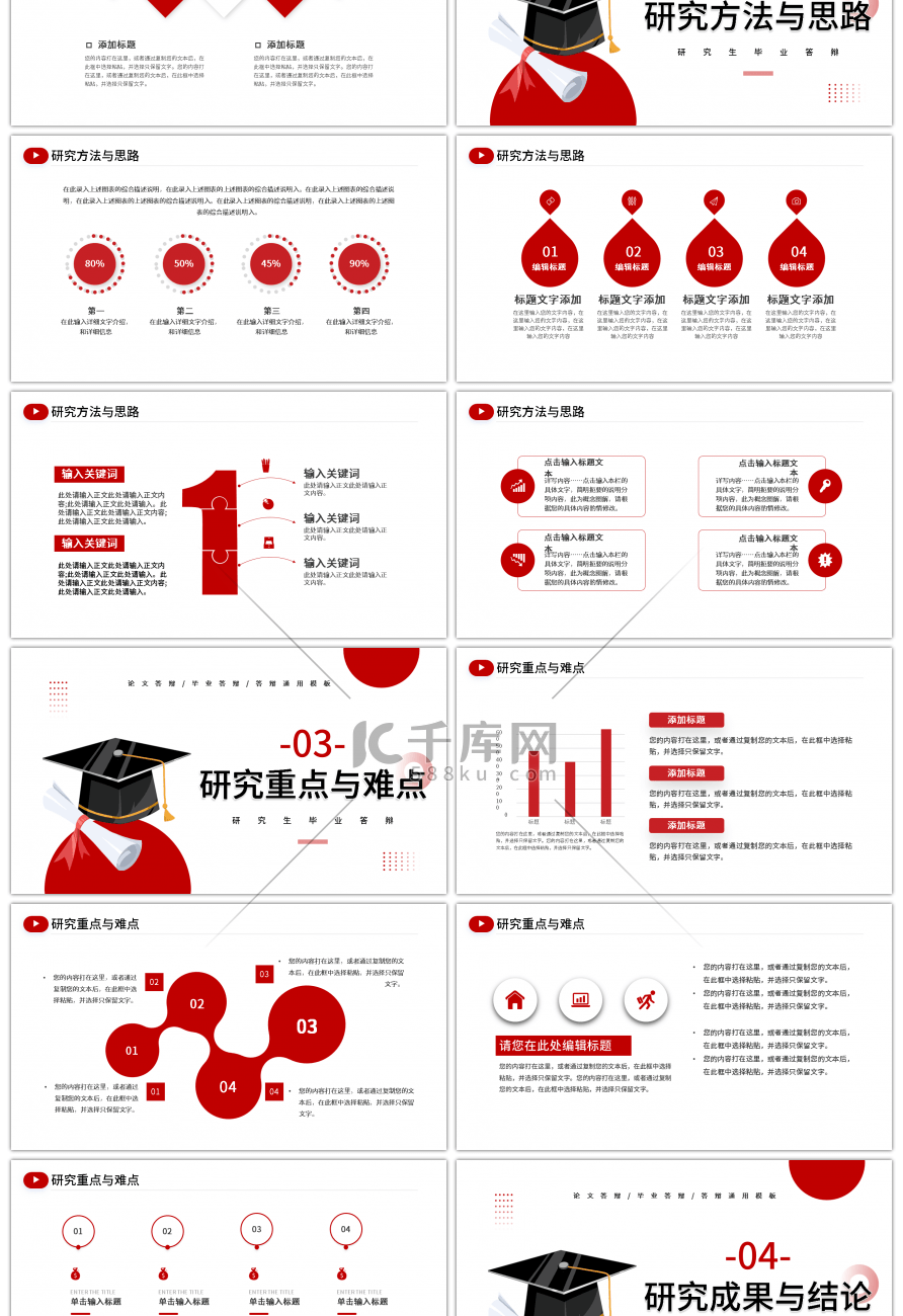 红色简约研究生毕业答辩PPT模板