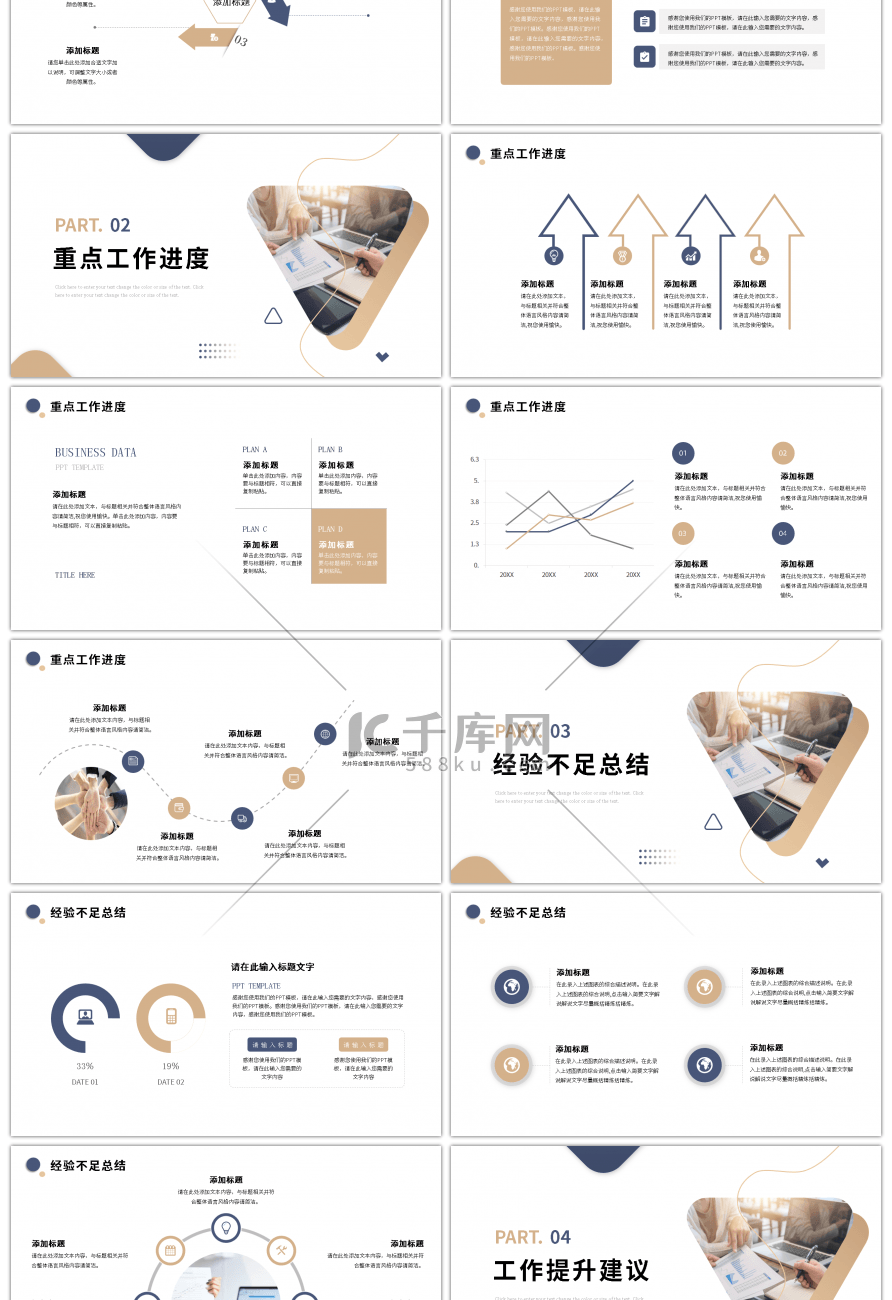 蓝色黄色商务工作总结汇报ppt模板