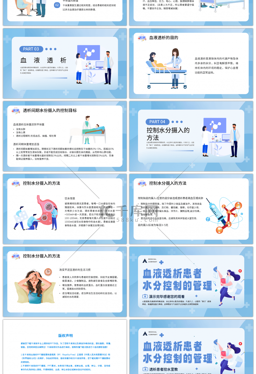 蓝色简约医疗健康血液透析患者水分控制的管