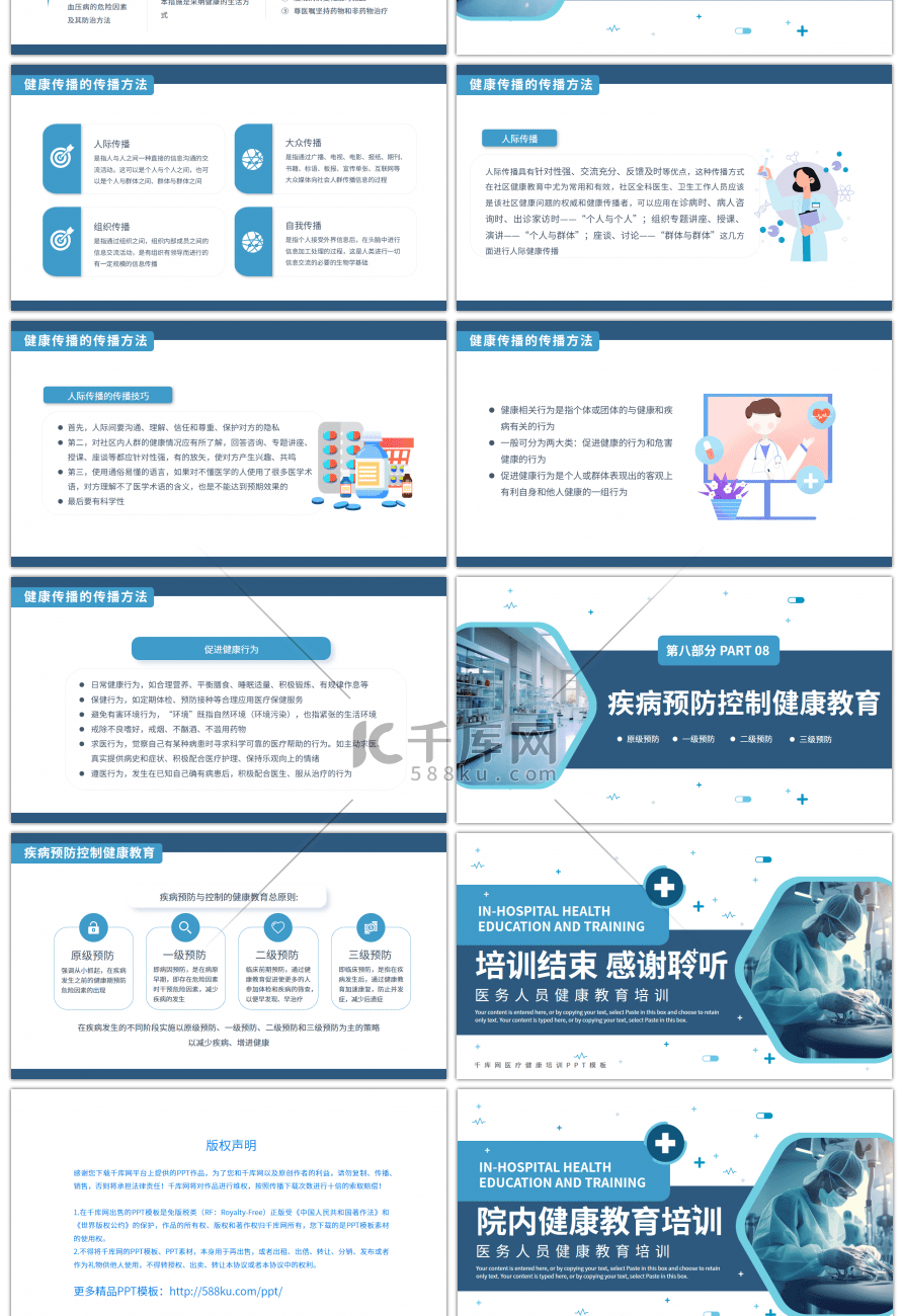 蓝色院内健康教育培训课件PPT模板