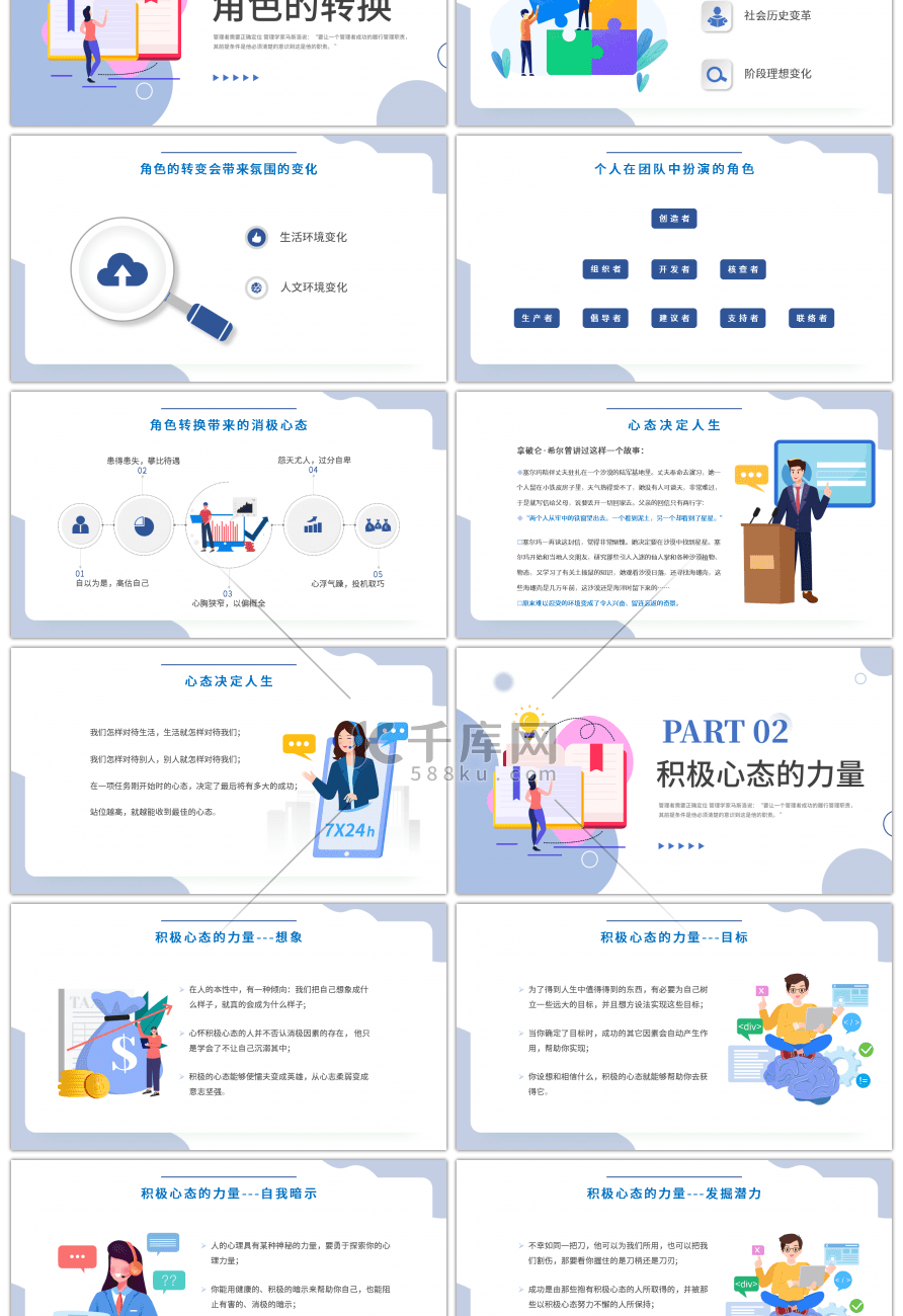 蓝色简约扁平企业单位角色转换管理心态培训