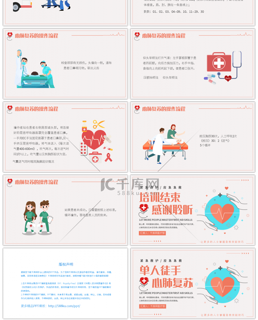 单人徒手心肺复苏医疗培训PPT模板