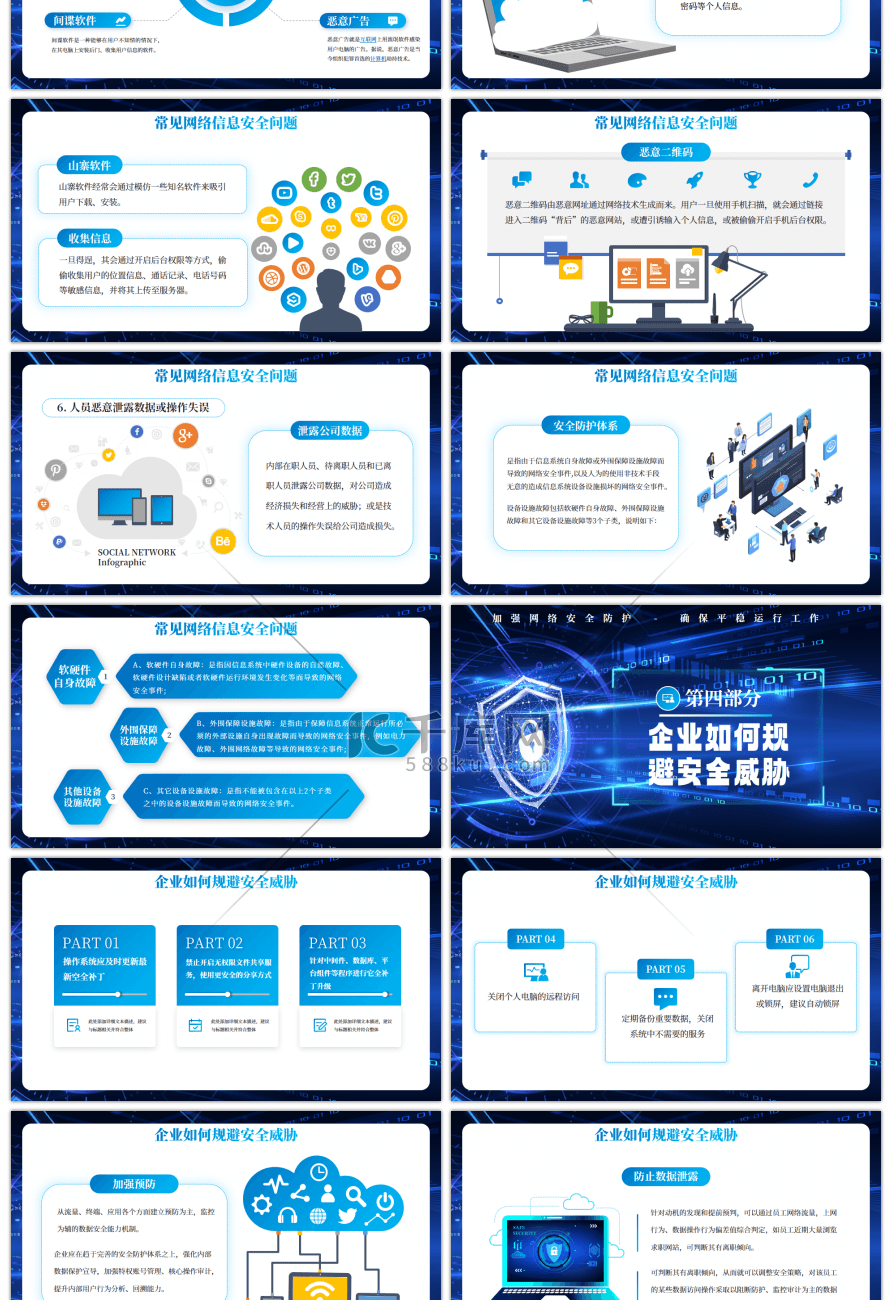蓝色企业网络安全教育PPT模板