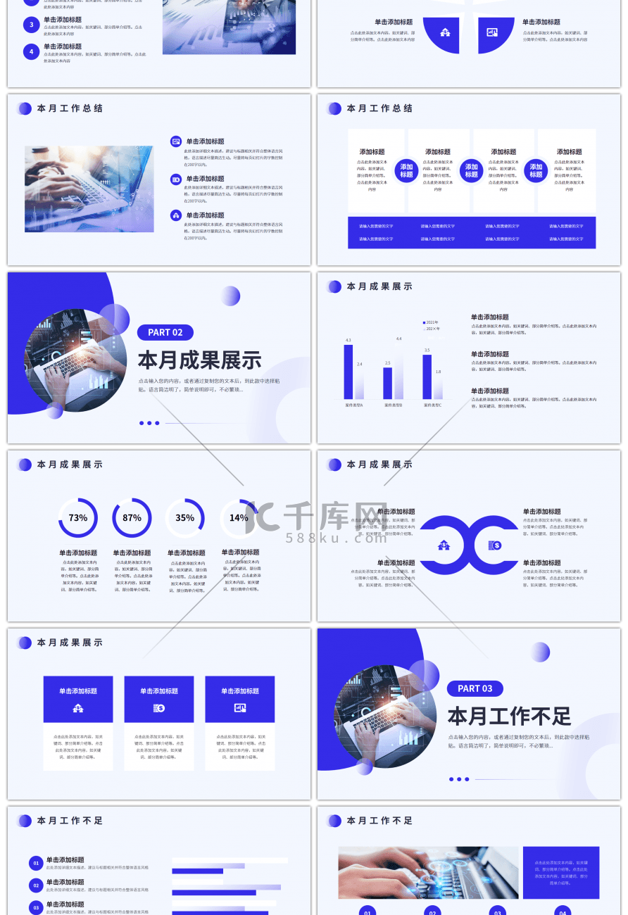 蓝色简约风采购月报总结PPT模板