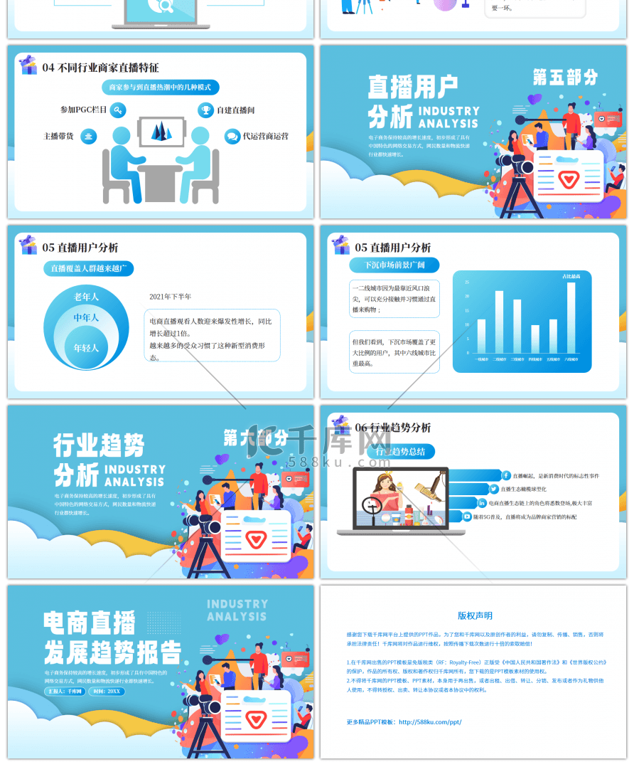 蓝色电商直播发展趋势报告PPT模板