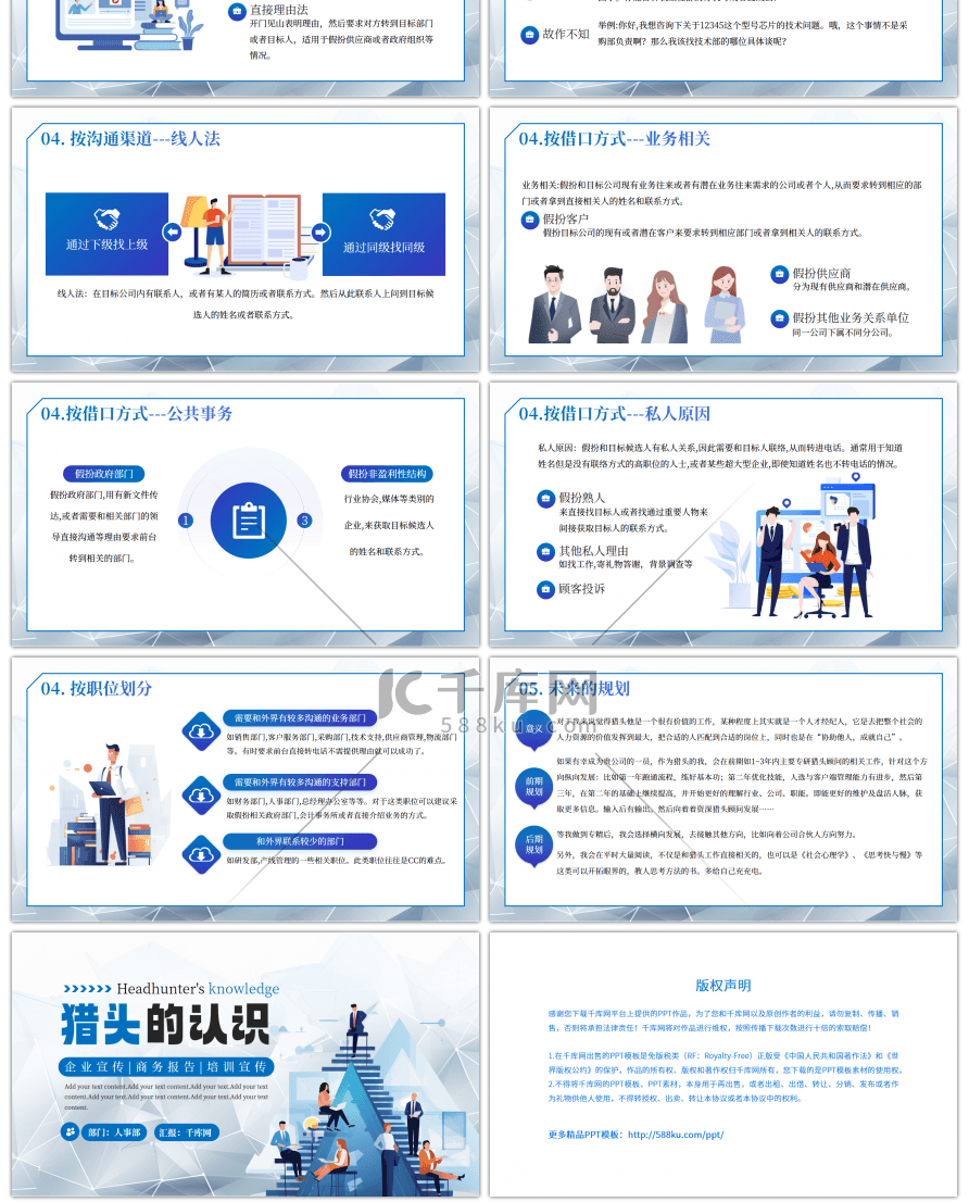 蓝色创意猎头的认识PPT模板