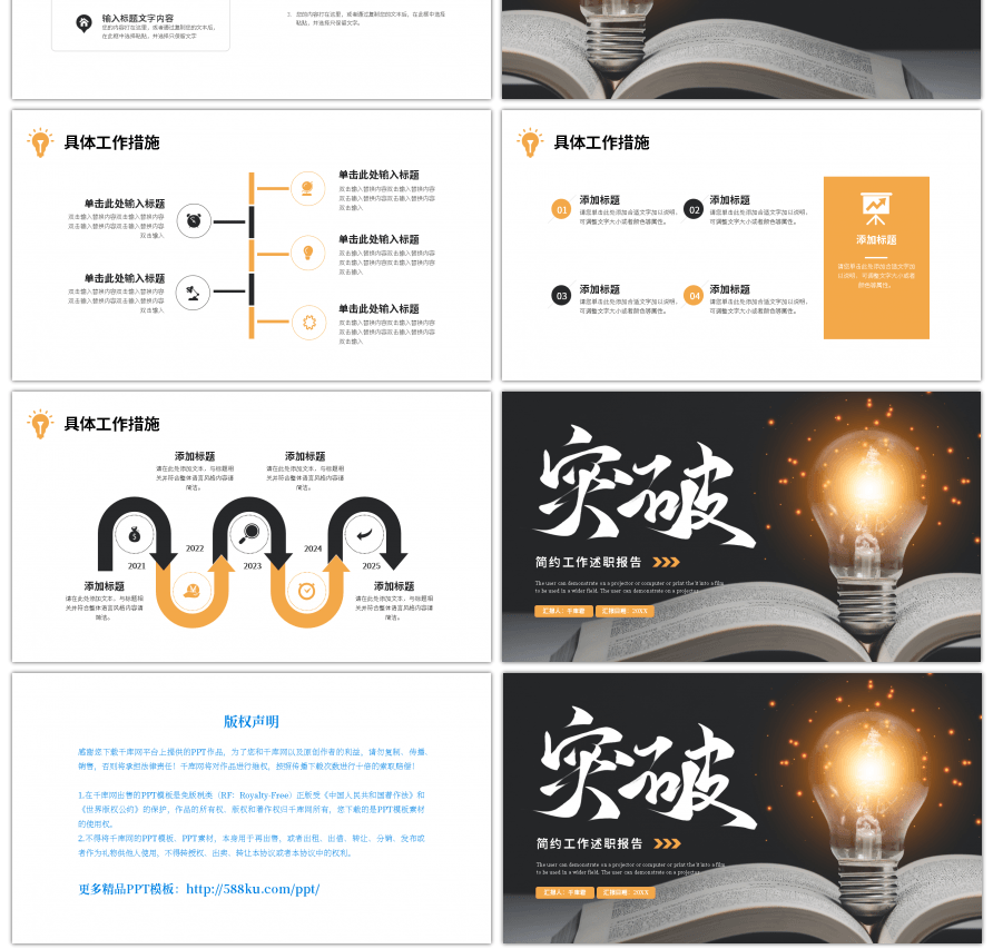 橙色黑色突破简约工作述职报告PPT模板