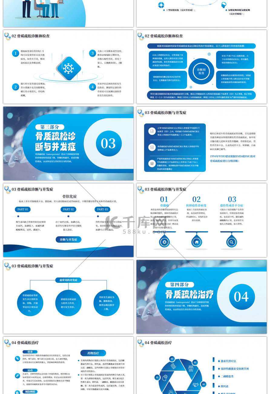 蓝色医疗骨质疏松症疾病科普PPT模板