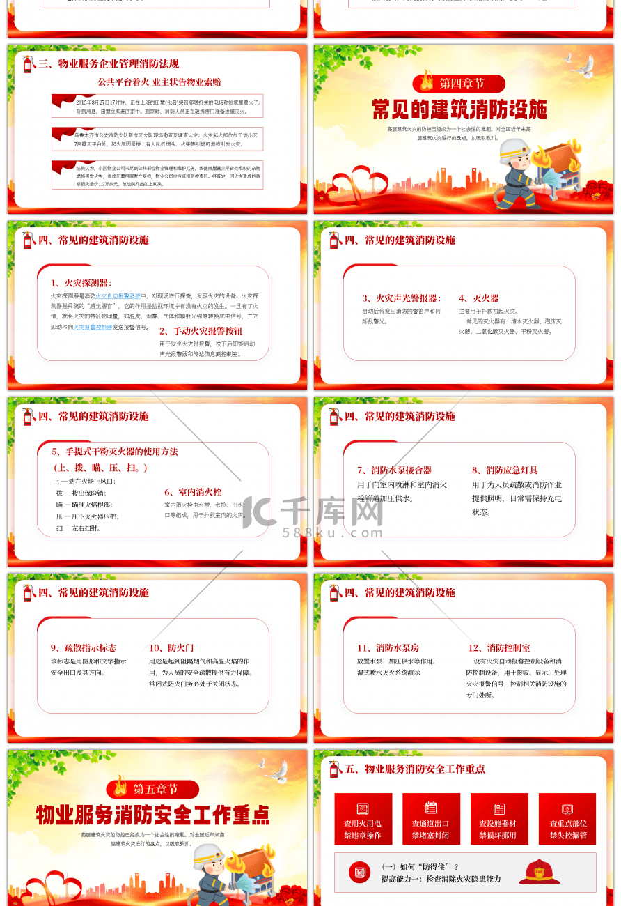 红色高层建筑消防安全知识培训PPT模板