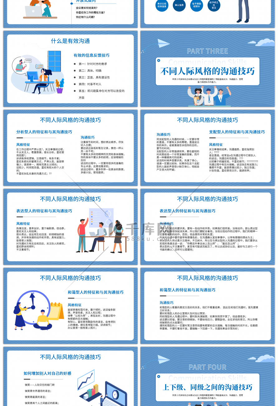 蓝色商务培训职场沟通技巧PPT模板