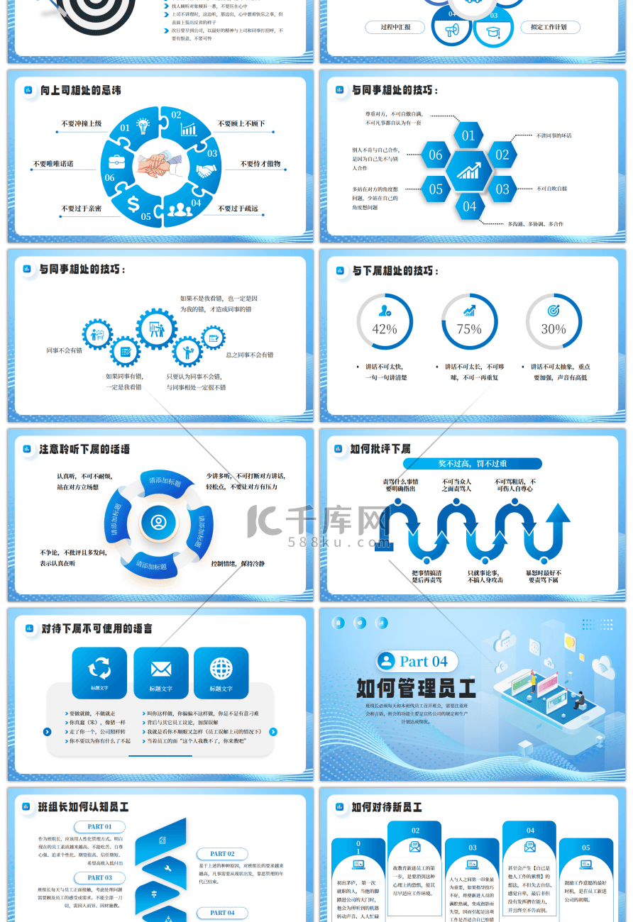 蓝色班组沟通与管理技巧PPT模板