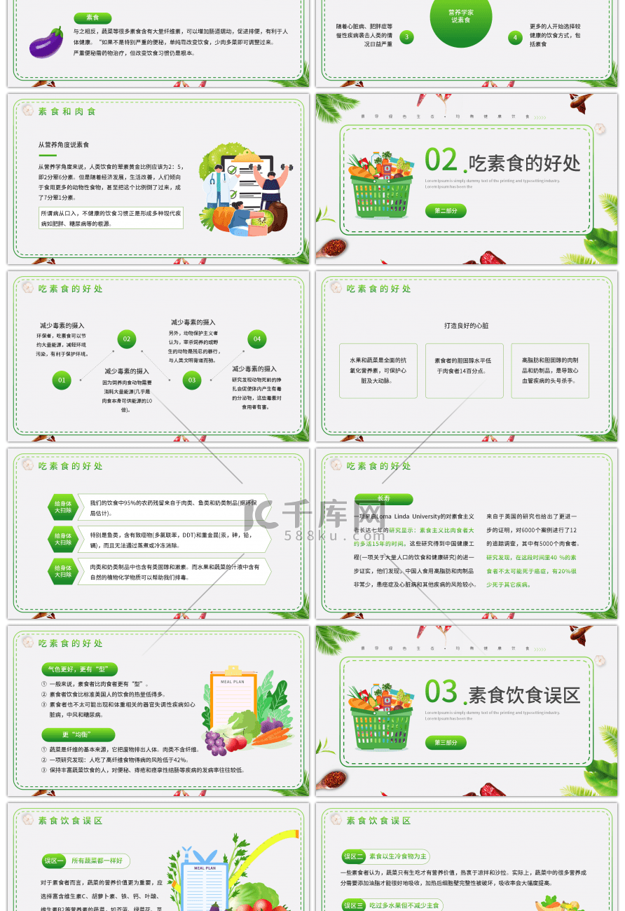 绿色简约小清新国际素食日素食知识讲座PP