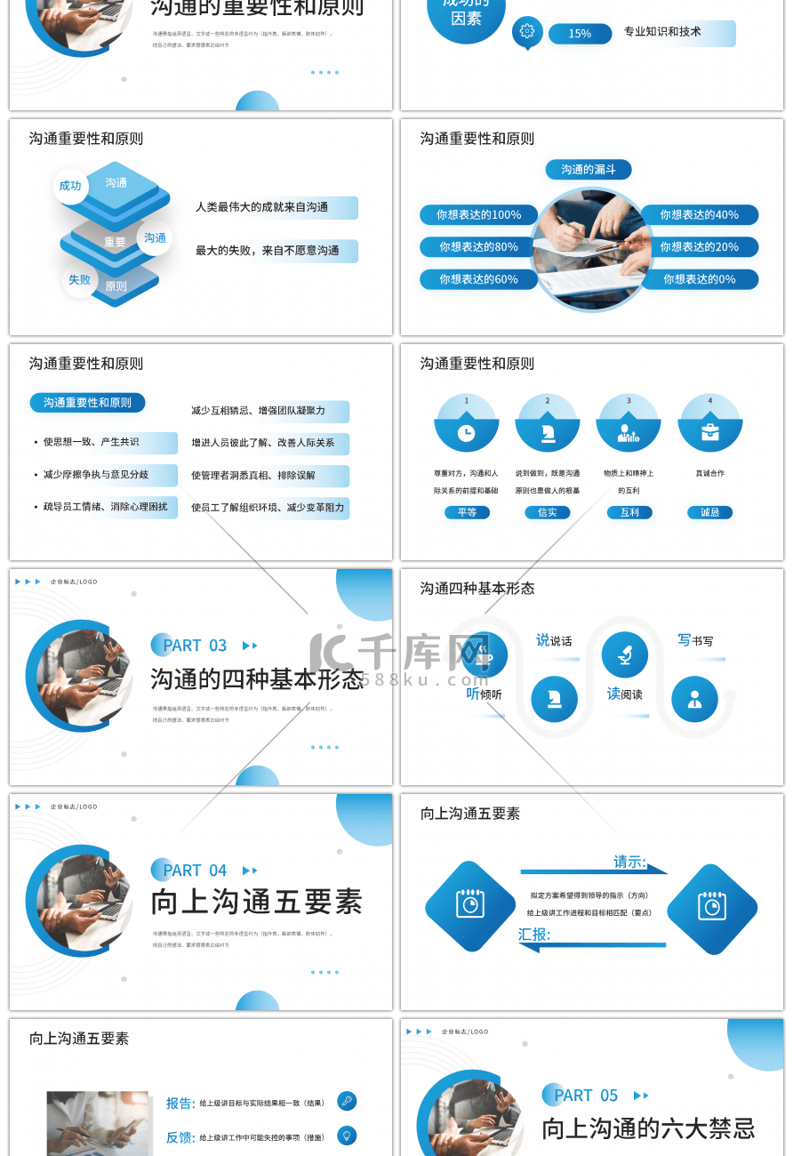 蓝色商务向上沟通培训PPT模板