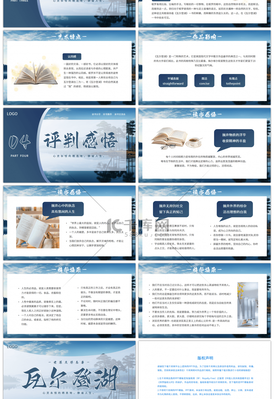 世界文学名著瓦尔登湖读书分享PPT模板