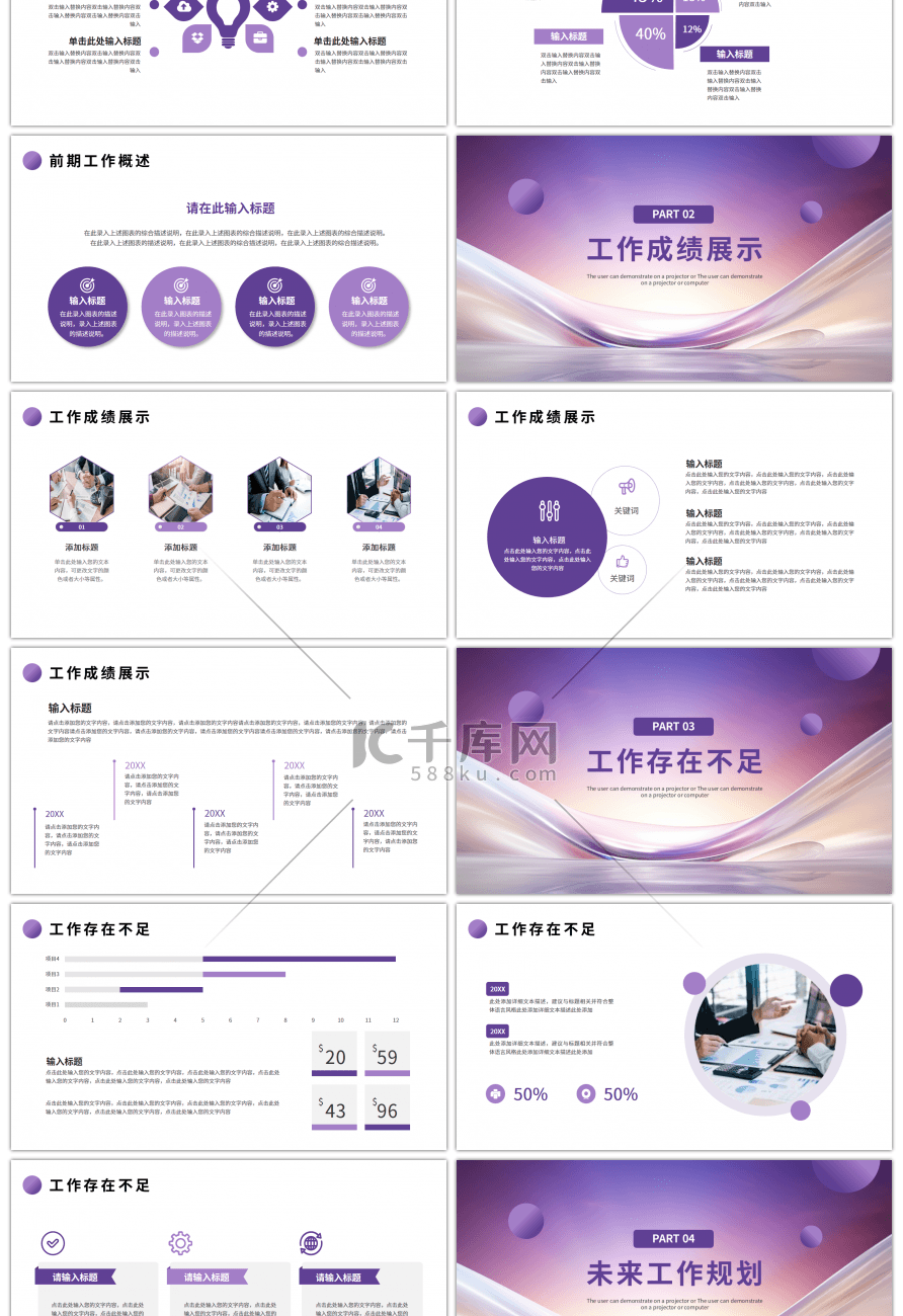 紫色简约商务工作述职报告PPT模板