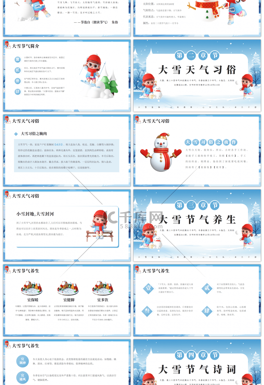 蓝色简约二十四节气之大雪节气介绍PPT