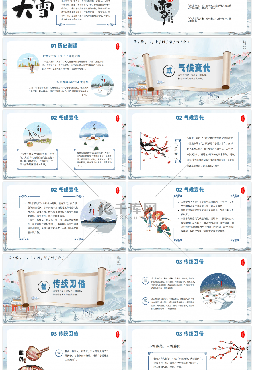 蓝色传统大雪节气介绍PPT模板